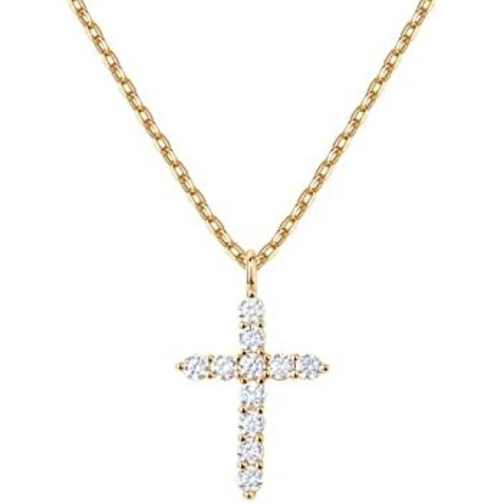 PAVOI 14K Gold Plated Cubic Zirconia Cross Necklace for Women | Cross Faith
